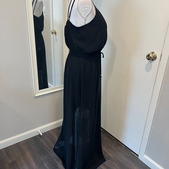 NWT Guess Black Double Strap Chiffon Maxi Dress, Size Large - Picture 8 of 16